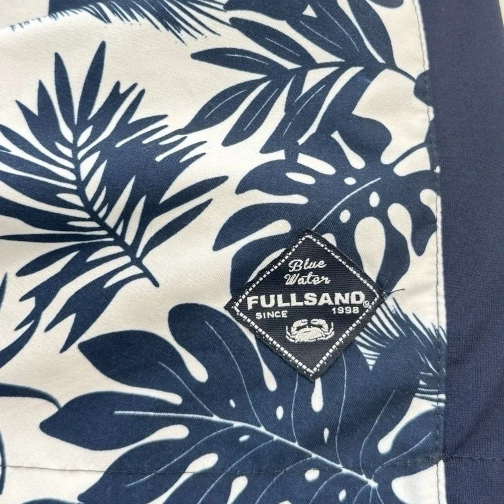 Fullsand Tropical Monstera Print Swim Skort‎ Womens Large Navy White Coastal